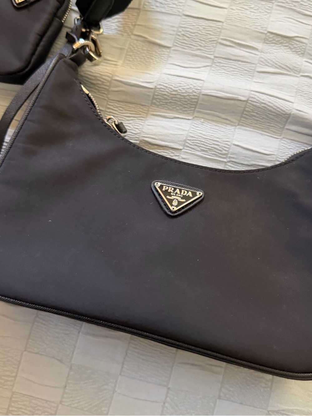 Black Nylon Crescent Shoulder Bag with Silver Tone Hardware